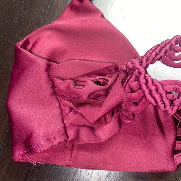 Burgundy Red Strappy Crochet Swim Bikini Bathing Suit Top Women's Size Large - Picture 5 of 7